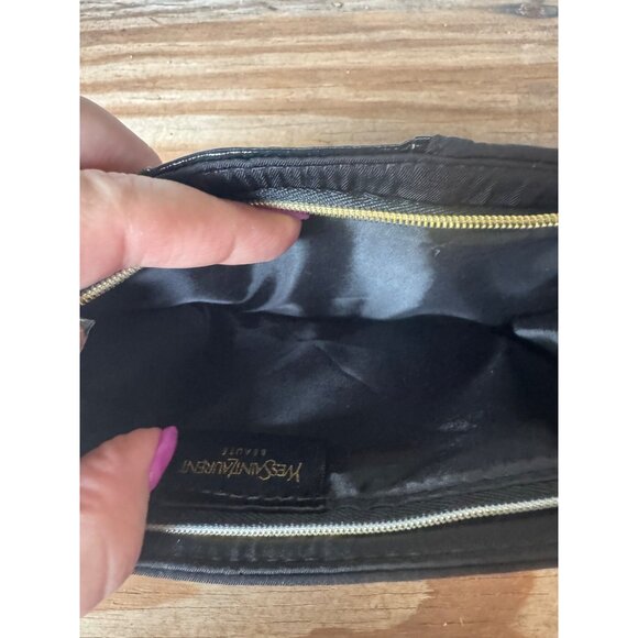 Yves Saint Laurent Black & Gold Beaute Makeup Pouch With Zipper Closure - Picture 5 of 6